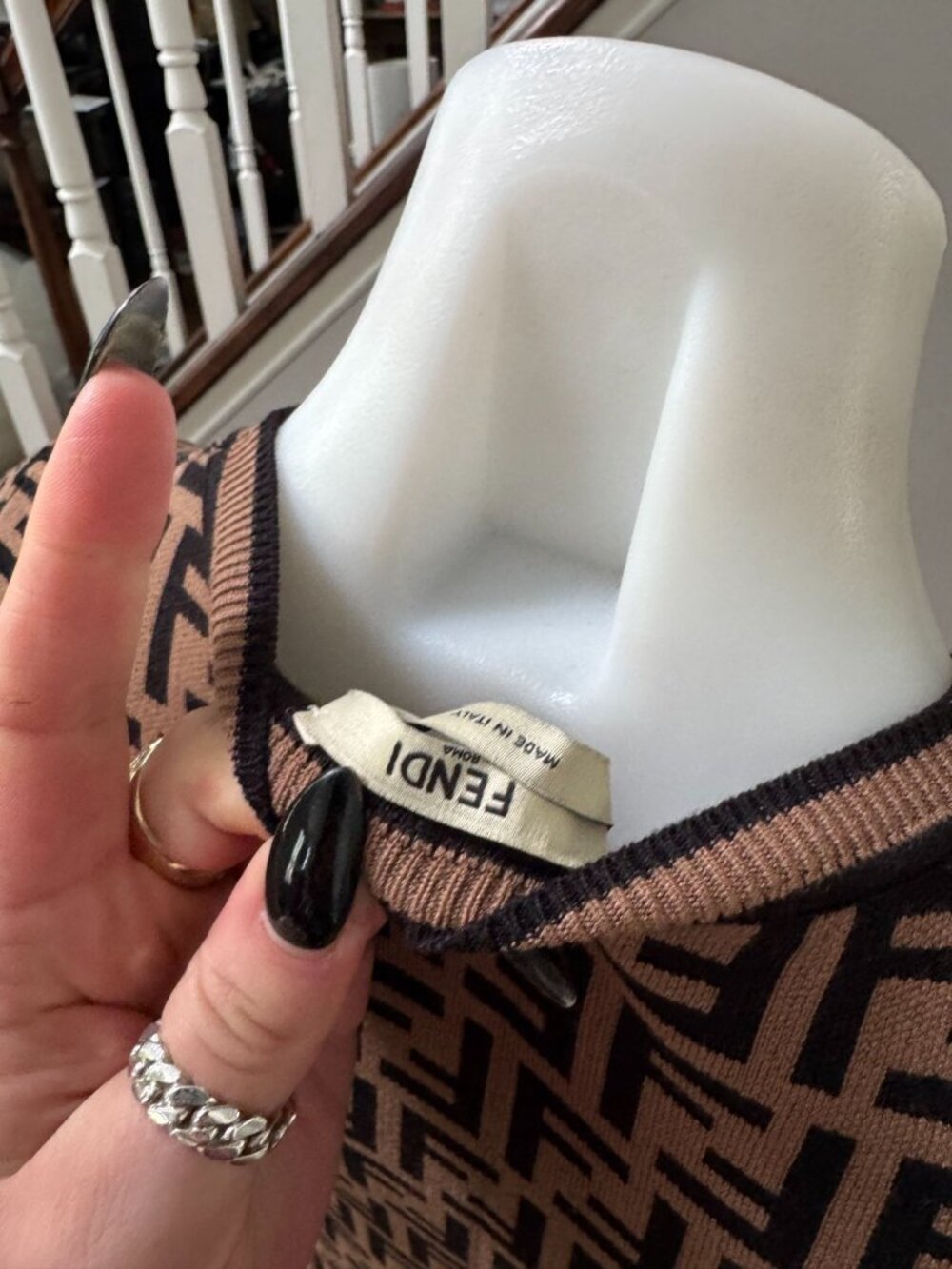 FENDI FF Forever Jacquard Knit FF Logo Midi Dress Brown Black Size 36 / 2 - Picture 4 of 5